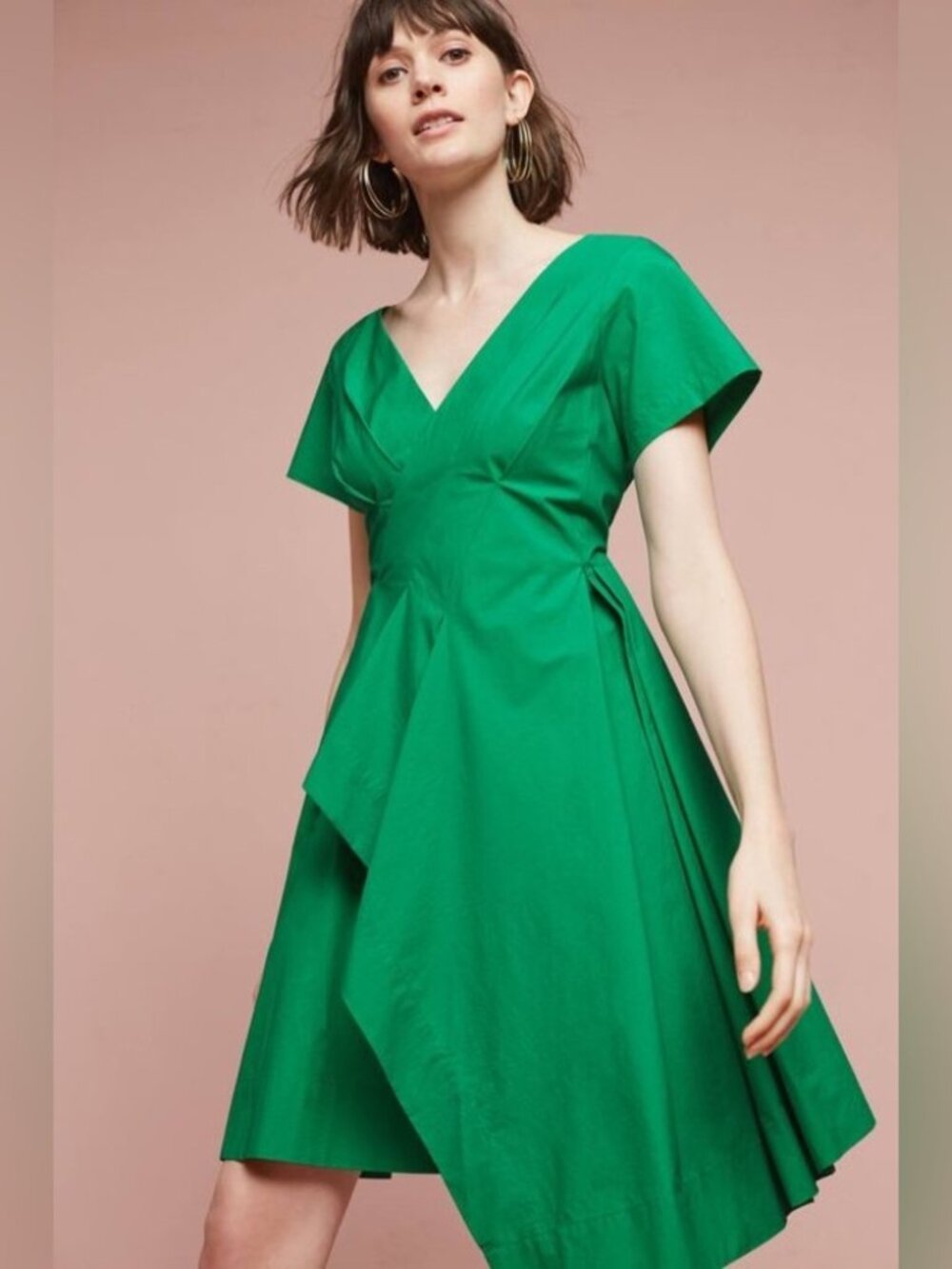 Anthropologie Seamed Poplin Draped Dress By Maeve Green